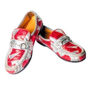 GUCCI Vintage Rosso Argento Horsebit Loafer Toddler's Size 13.5 (EUR 31)